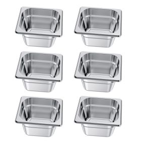 6 Pack Stainless Steam Hotel Pans, 1/6 Size Table Steam Pan, 4 Inch Deep, Anti Jam Restaurant Supplies Reusable Rustproof Catering Storage for Ho