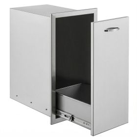 Pull Out Trash Drawer 13.6Wx26Hx19.3D Inch Lower Sliding Rails Stainless Steel Roll Out Trash Bin Pull Out Tray Outdoor Kitchen Trash Drawer with